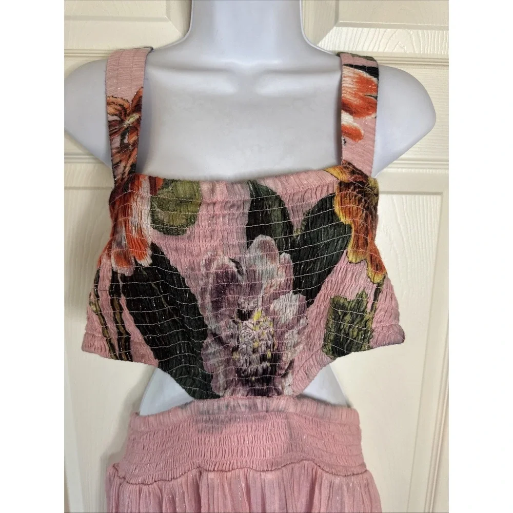 ANTHROPOLOGIE Piper Bandeau Cutout Maxi Dress in Pink Rose Motif‎ OB1570574 Larg
